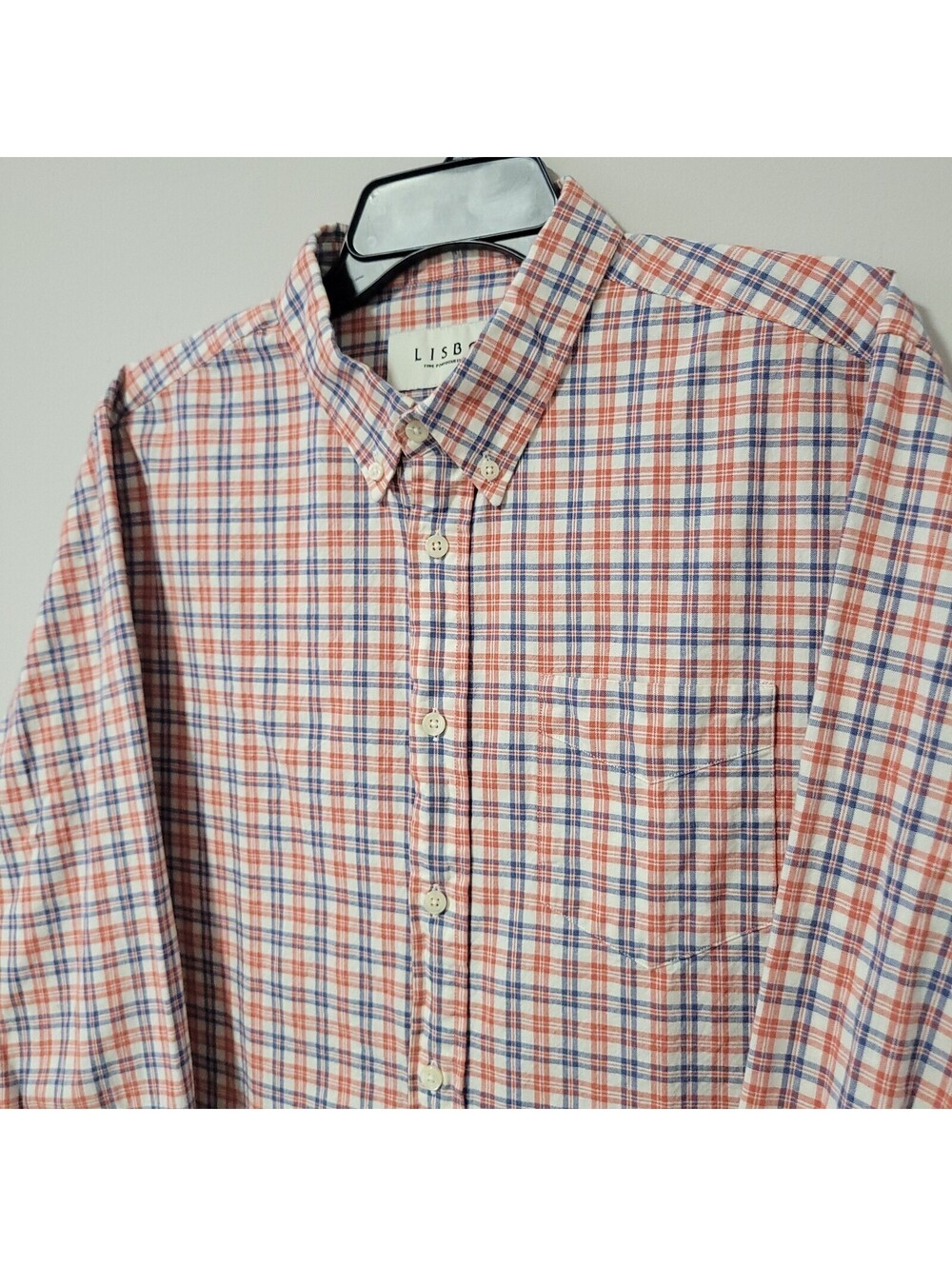 Lisboa Button Down Shirt Mens Large Red Blue Plaid Check